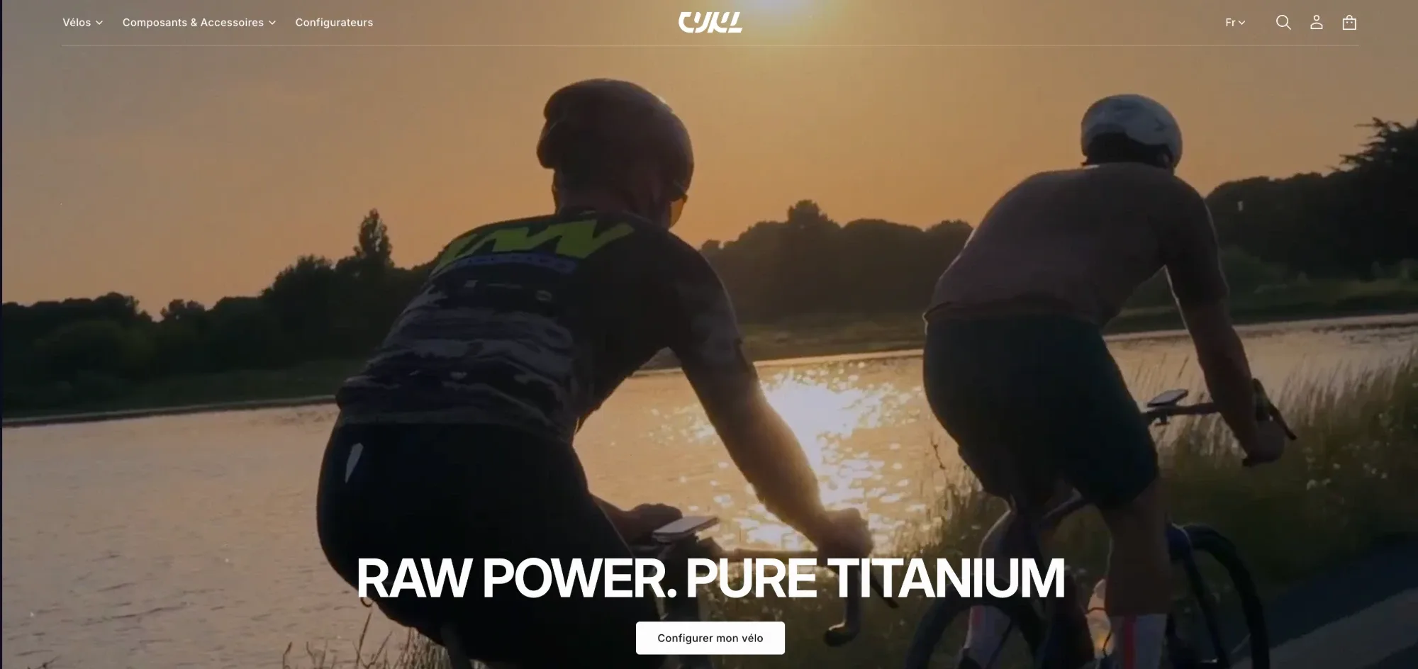 CYKL’s website today, with a full-screen video, the line “Raw power. Pure titanium” and a button to configure your bike.